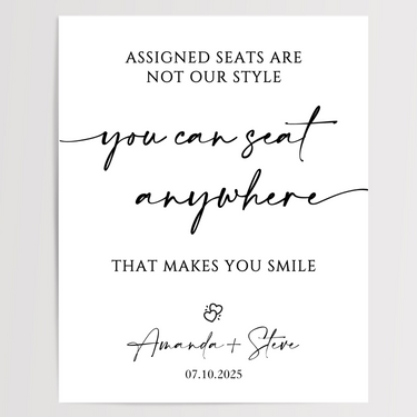 You Can Seat Anywhere Printed Wedding Signs